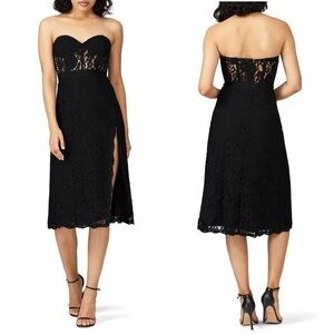 Fame and Partners Mariposa Black Lace Strapless Midi Dress Size 2